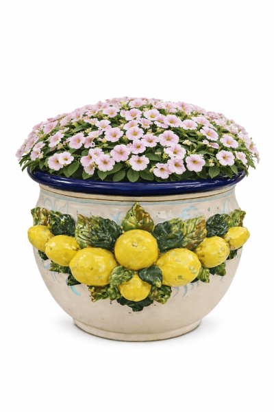 Handgearbeitete Keramik Vase aus der Toscana mit Zitronenapplikation